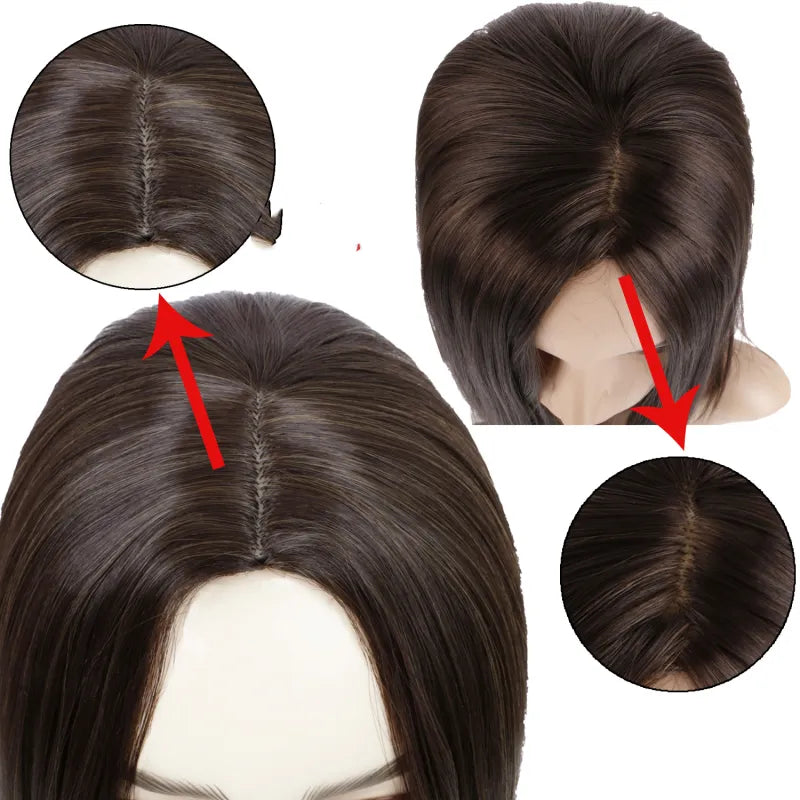 Synthetic Brown Mid-point Straight Wig