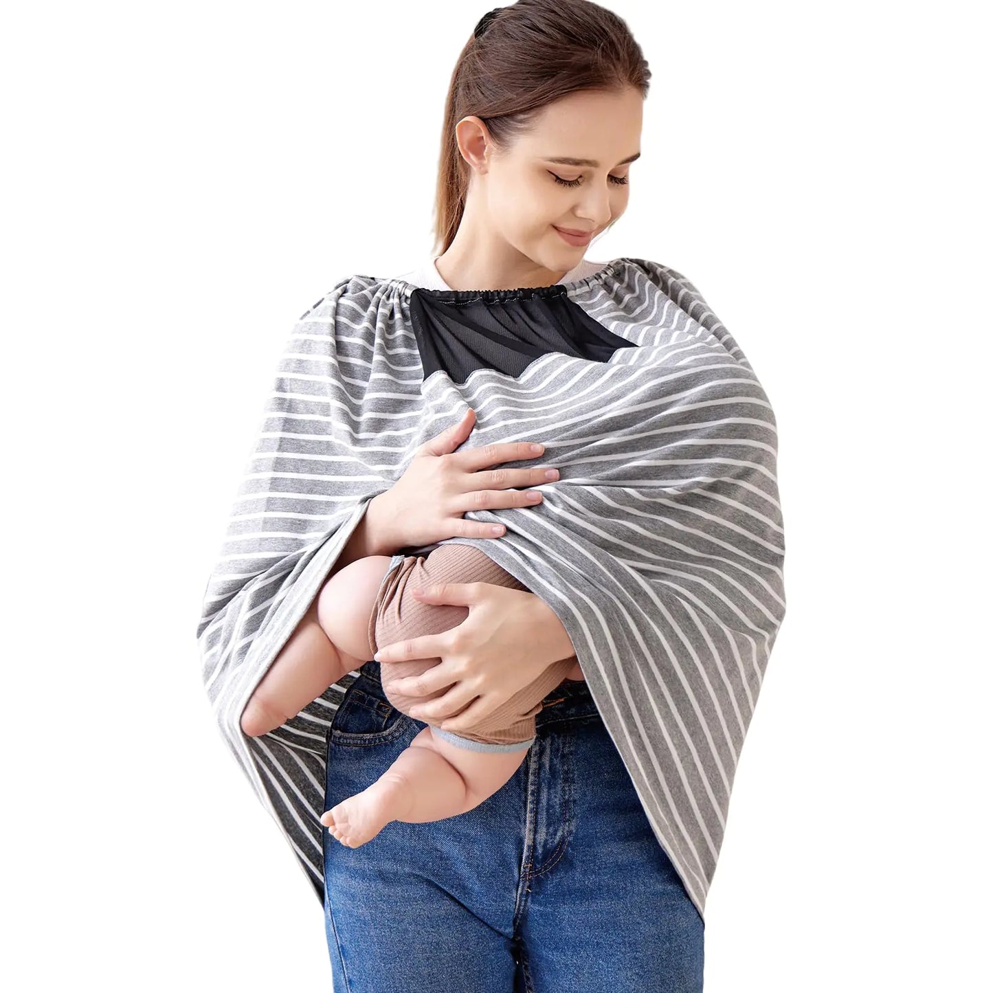 Zdolmy Nursing Covers for Breastfeeding Privacy Breast Feeding Cover with See-Through Mesh and Adjustable Strap Breathable Nursing Apron Multi-use Stroller and Car Seat Cover (Grey)