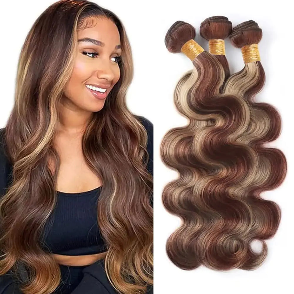 Reddish Brown Human Hair Bundles 613 Body Wave Bundles P33/613 Human Hair Bundles 20 22 24 inch 3 Bundles #33 Brown Body Wave Bundles Human Hair Extensions