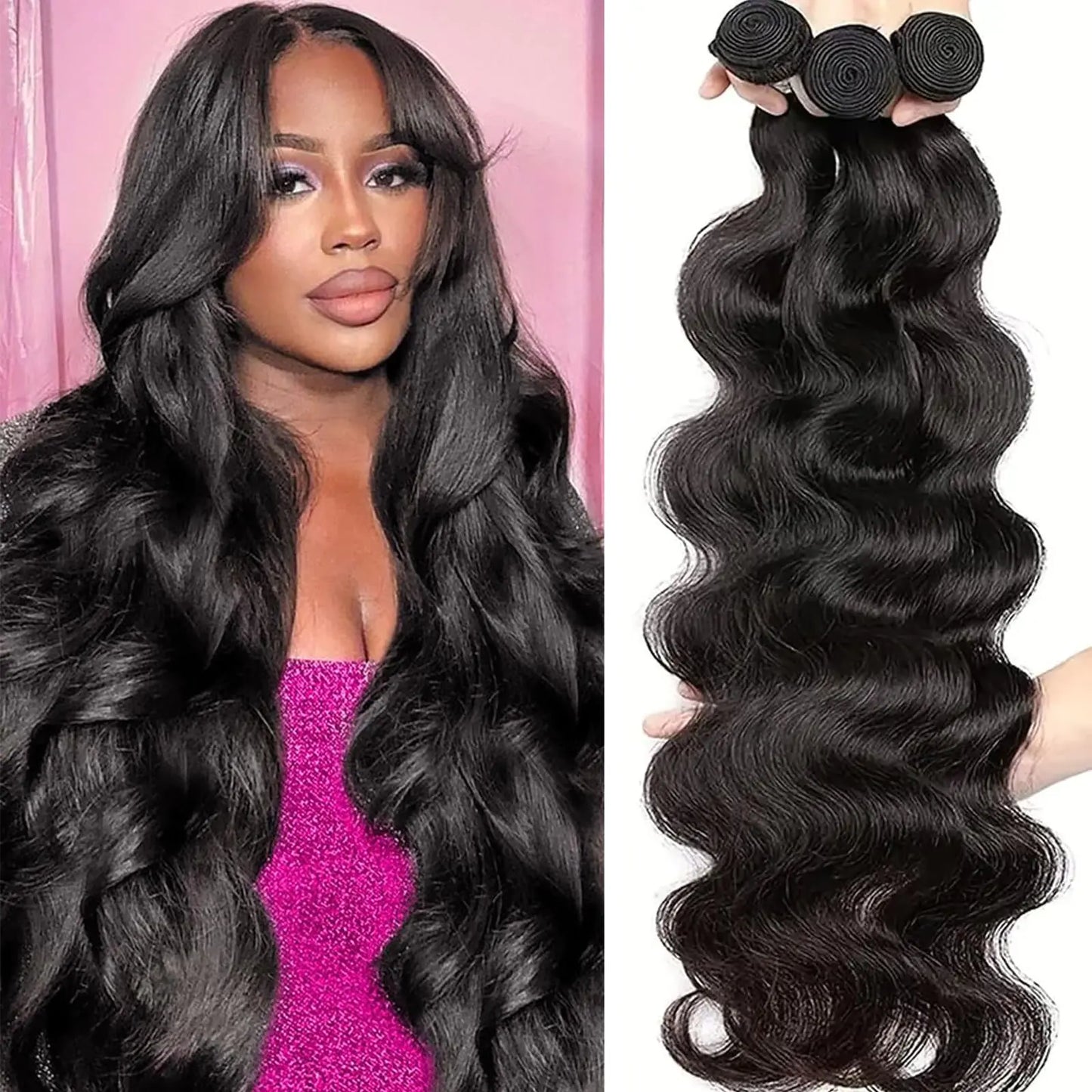 BEEPUB Human Hair Bundles 24 26 28 Inch 3 Bundles Body Wave Bundles Human Hair 12A 100% Unprocessed Brazilian Virgin Human Hair Body Wave Human Hair Bundles Natural Color Human Hair Extensions