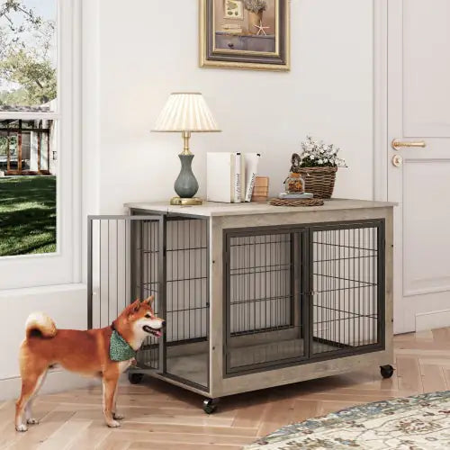 Furniture-Style Dog Crate with Wheels
