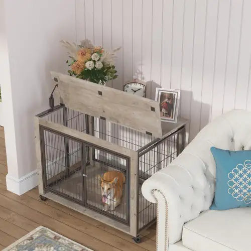 Furniture-Style Dog Crate with Wheels