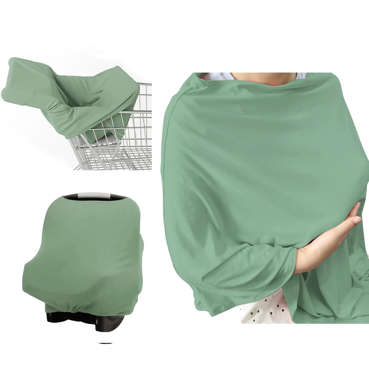 Yanmucy Nursing Covers for Breastfeeding Soft & Breathable Wide Neck Muslin Nursing Poncho Infant Feeding 360° Full Privacy Protection Cover for Carseat Stroller (Green)