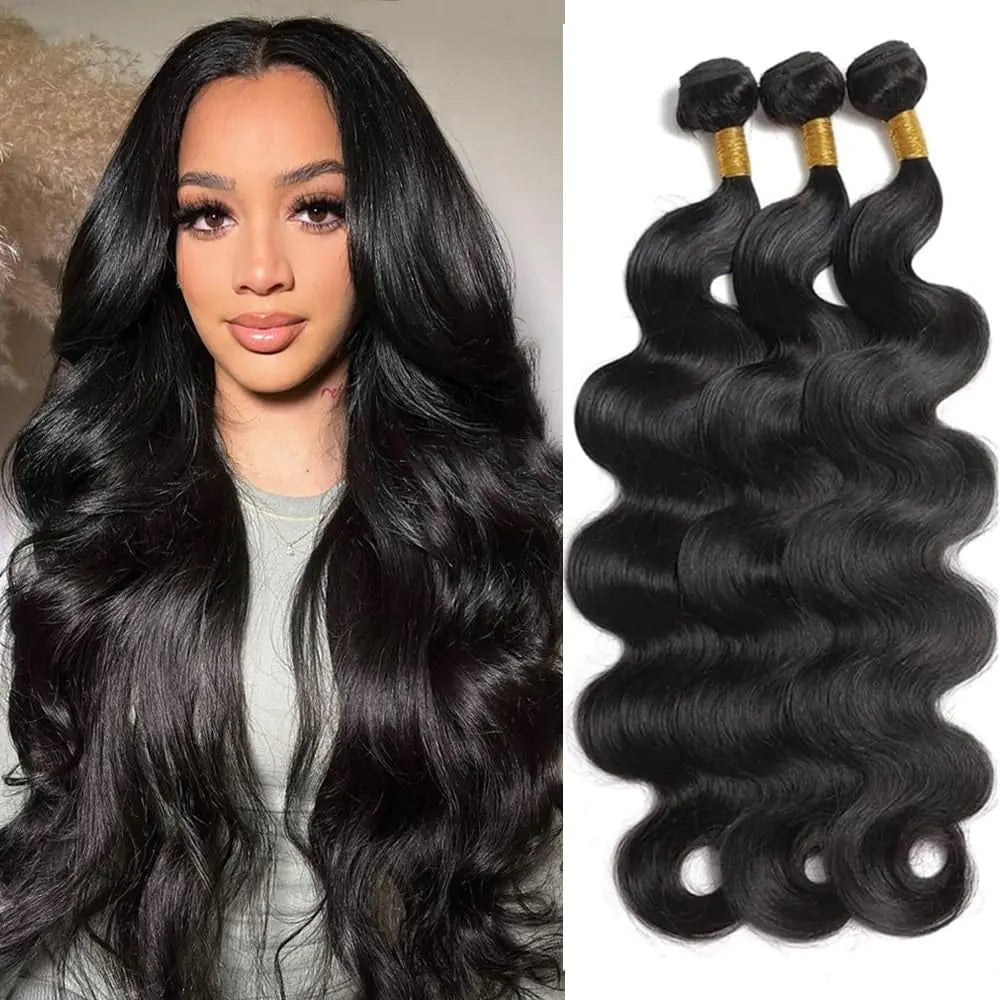 12A Body Wave Bundles Human Hair 16 18 20Inch Human Hair 3 Bundles 100% Unprocessed Brazilian Virgin Hair Body Wave 3 Bundles Human Hair Double Weft Weave Real Human Hair Bundles Natural Black