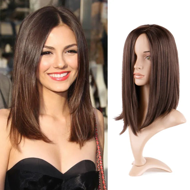 Synthetic Brown Mid-point Straight Wig