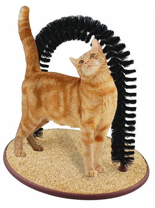 Perfect Cat Grooming Arch with Bag of Catnip - Self Scratcher And Massager Brushing Post Reduces Shedding & Hair Balls - Premium Model