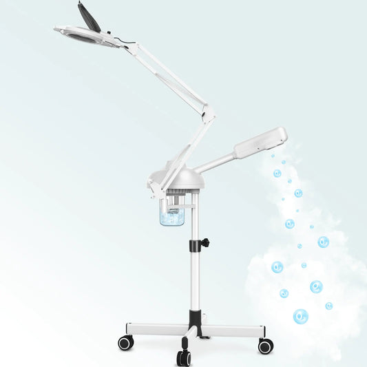 TASALON 2-in-1 Professional Facial Steamer with 5X Magnifying Lamp Esthetician Steamer on Wheels with Ozone and Hot Mist Standing Face Steamer for Facial Deep Cleaning and Moisturize SPA & Beauty