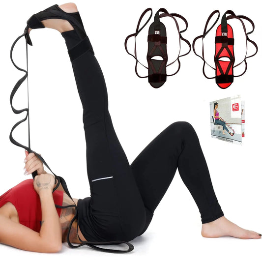 Foot and Calf Fascia Stretcher for Plantar Fasciitis Physiotherapy Stretching Strap Yoga Stretch Strap Improves Strength and Relief to Heel Spurs Calf Thigh and Hip (Black)