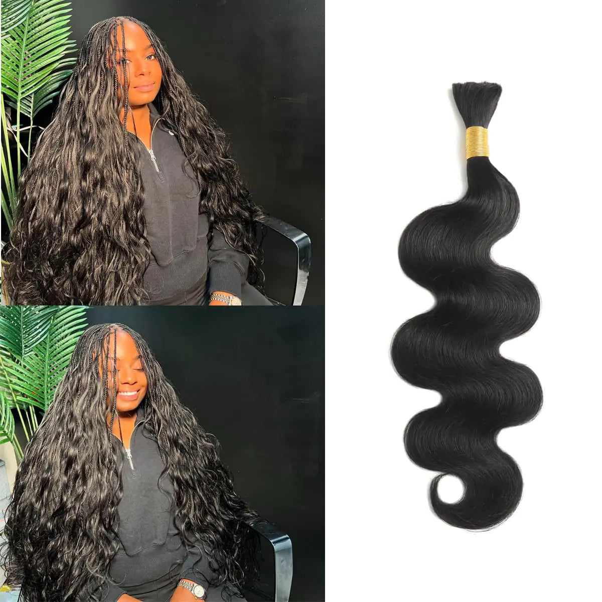 Human Braiding Hair Body Wave Bulk Human Hair for Braiding No Weft 1 Bundle 100g 10A Brazilian Curly Human Hair Extensions for Boho Braids Body Wave Human Hair Braiding Hair (26 Inch)