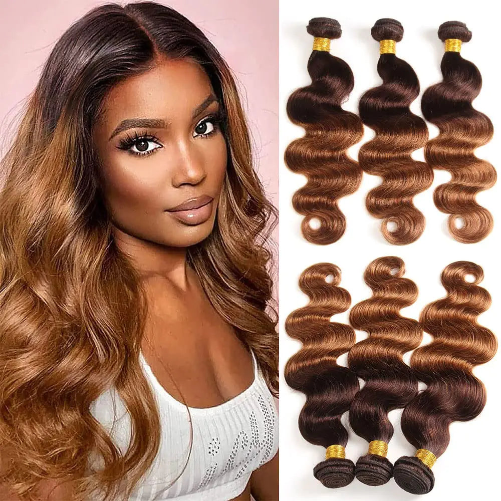 Body Wave Bundles Human Hair 2 Tone Ombre Brazilian 3 Bundles 10A Virgin Body Wave Human Hair Weave Bundles 100% Unprocessed Body Wave Human Hair Extensions (T4/3020 20 20)