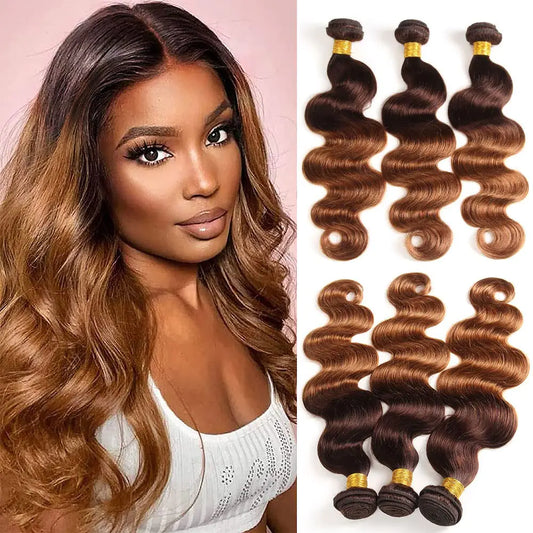 Body Wave Bundles Human Hair 2 Tone Ombre Brazilian 3 Bundles 10A Virgin Body Wave Human Hair Weave Bundles 100% Unprocessed Body Wave Human Hair Extensions (T4/3020 20 20)