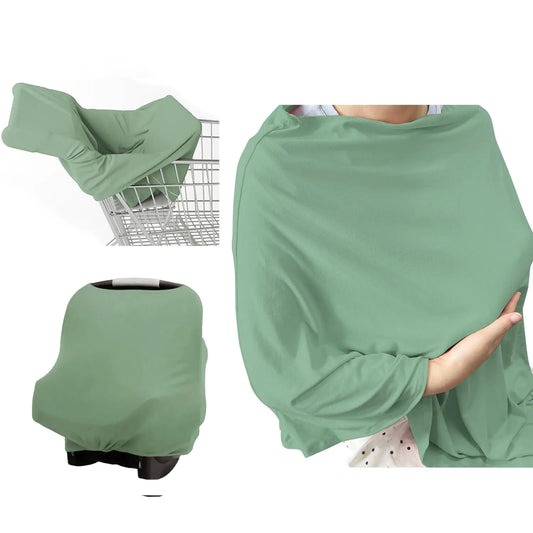 Yanmucy Nursing Covers for Breastfeeding Soft & Breathable Wide Neck Muslin Nursing Poncho Infant Feeding 360° Full Privacy Protection Cover for Carseat Stroller (Green)
