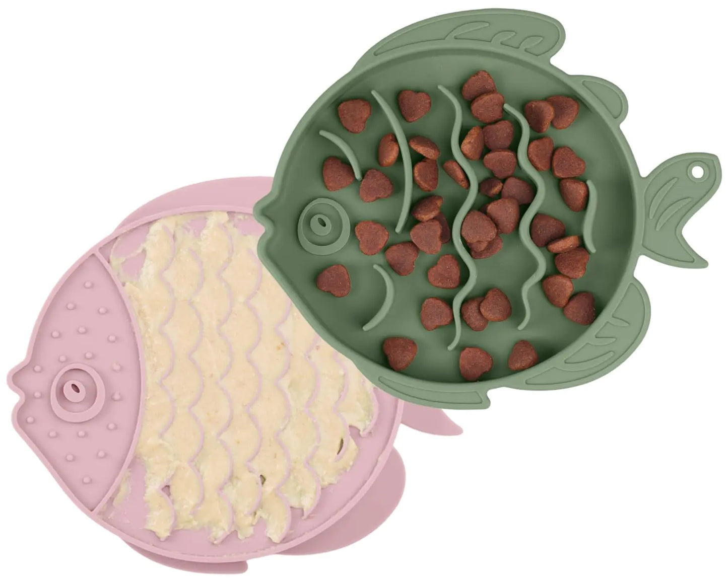 Coomazy 2-Pack 2-in-1 Silicone Slow Feeder Dog Cat Bowls & Lick Mat Interactive Puzzle Toy for Pets Food Training Keeps Dogs Cats Busy Prevents Puppy Kitty Overeating (Avocado/Pink 1.2 Cup)