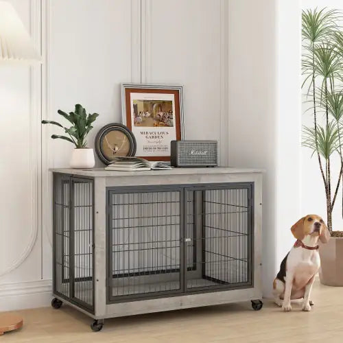 Furniture-Style Dog Crate with Wheels